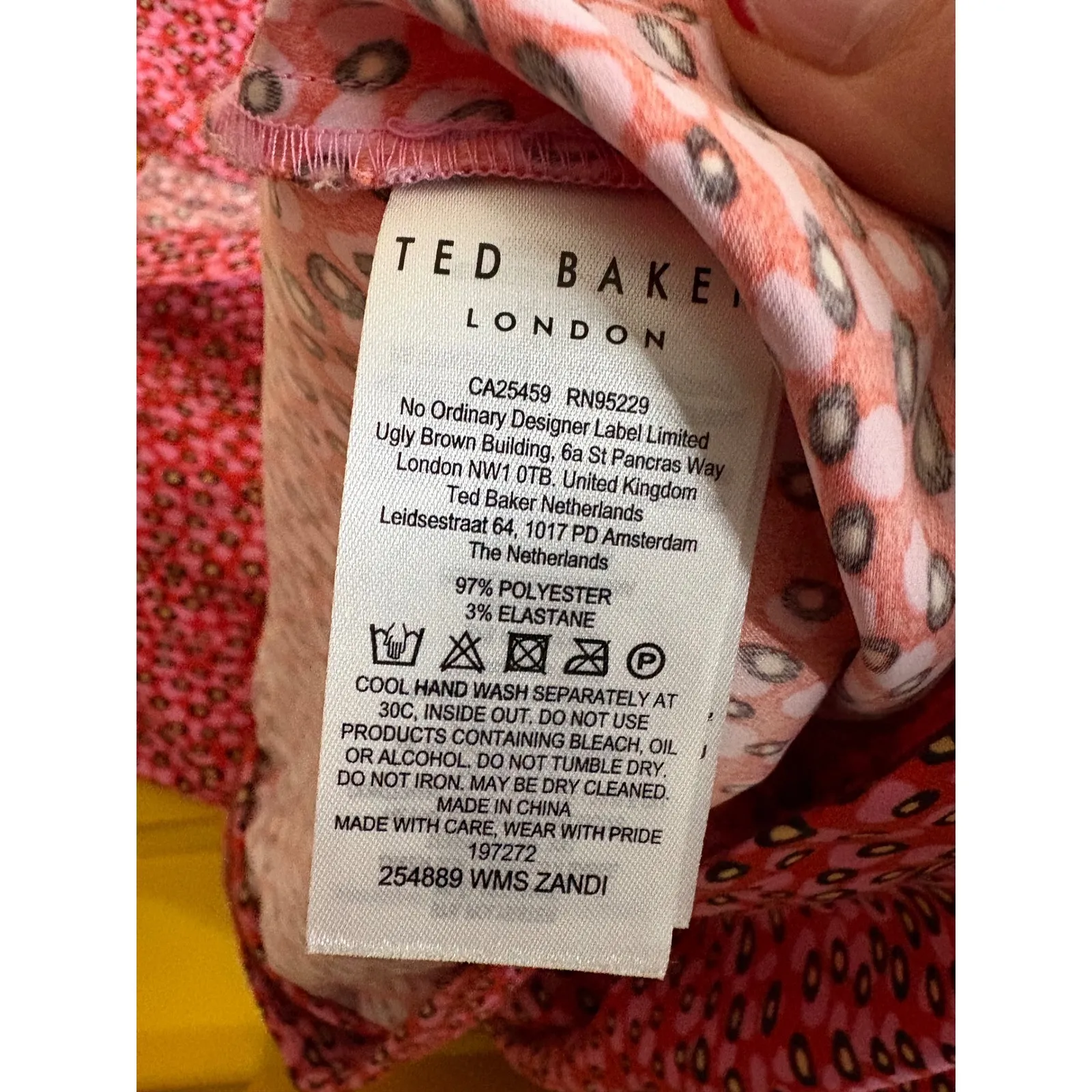 Ted Baker Floral Midi Skirt Pink Red Black Pleated Slit Size 2 - Image 9