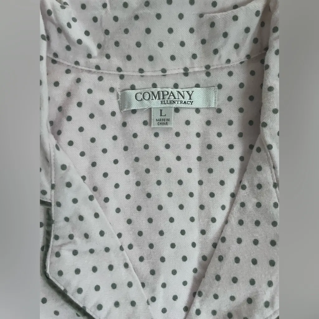 Company Ellen Tracey cotton pink gray polka dots long sleeve pants pajama set; L Size L - Image 3