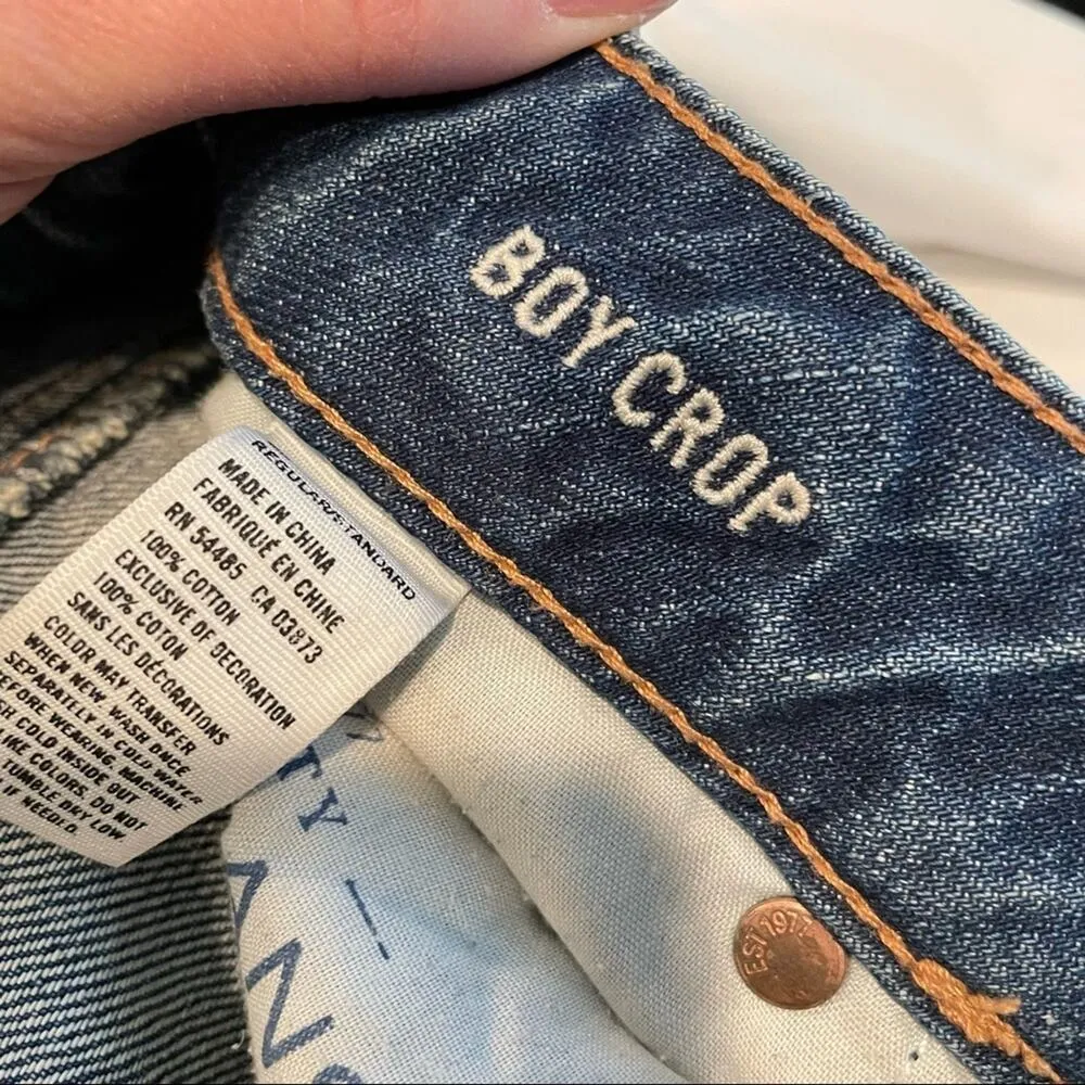 American Eagle Boy Crop Distressed Boyfriend Jeans Womens 2 Blue Baggy Casual - Image 7