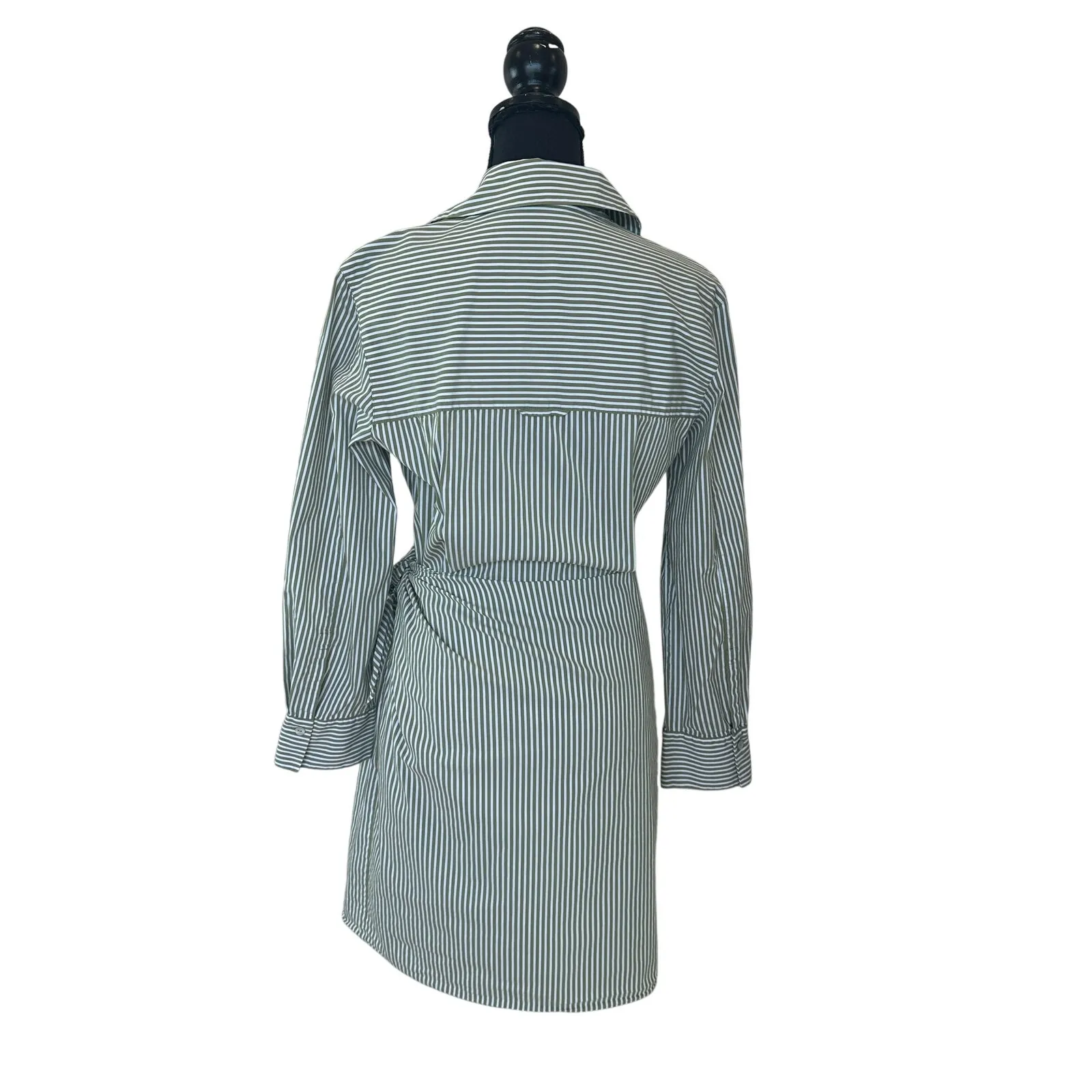 Vince Olive Striped Shirt Wrap Sheath Dress MEDIUM Work Cotton Designer $400 - Image 11