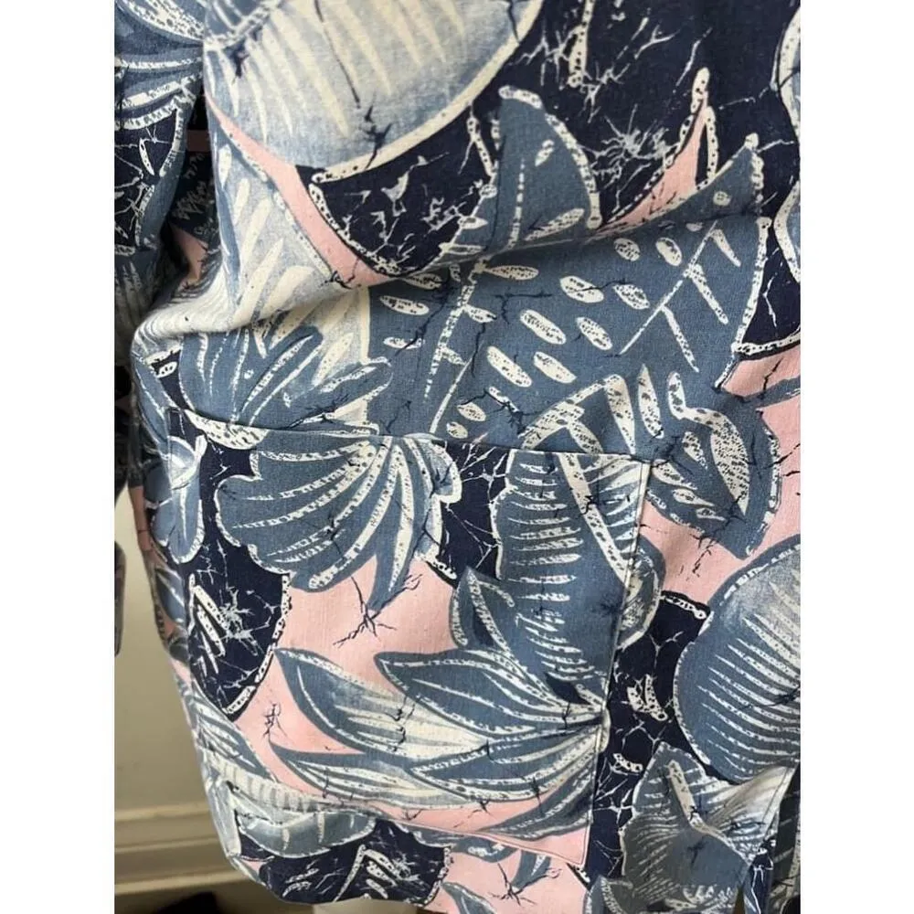 Women's Miss USA jcpenney Blue Pink cotton Floral tropical house coat blazer LG - Image 2