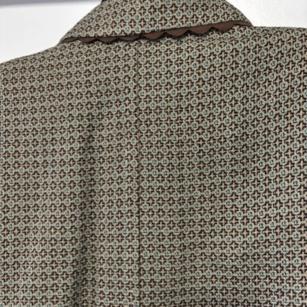 Cato Brown Cream Blazer 14 Geometric Weave Notch Lapel Long Sleeve Piping Modern - Image 5
