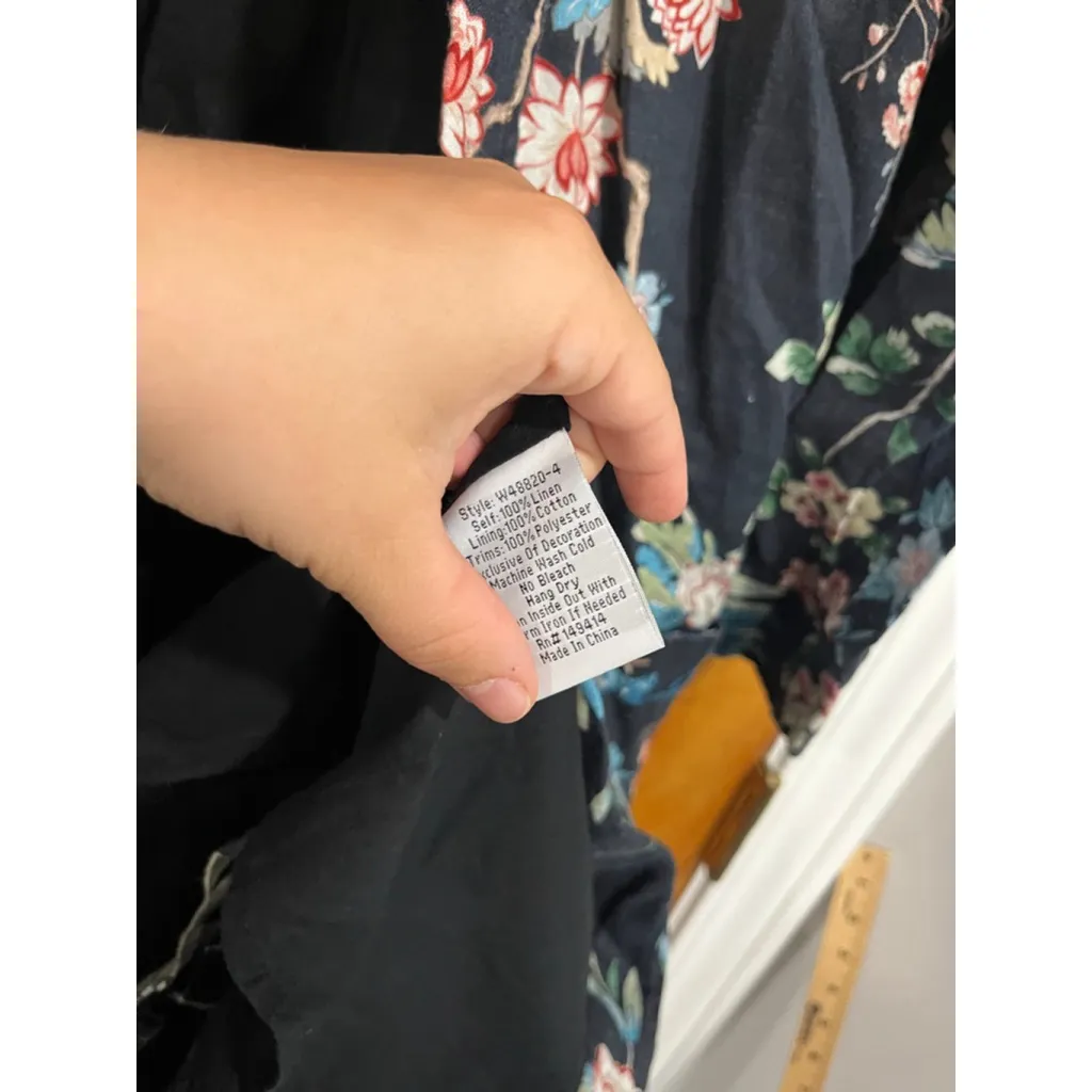 Johnny Was Workshop Linen Dark Blue Floral Print Long Sleeve Duster Jacket Small - Image 4
