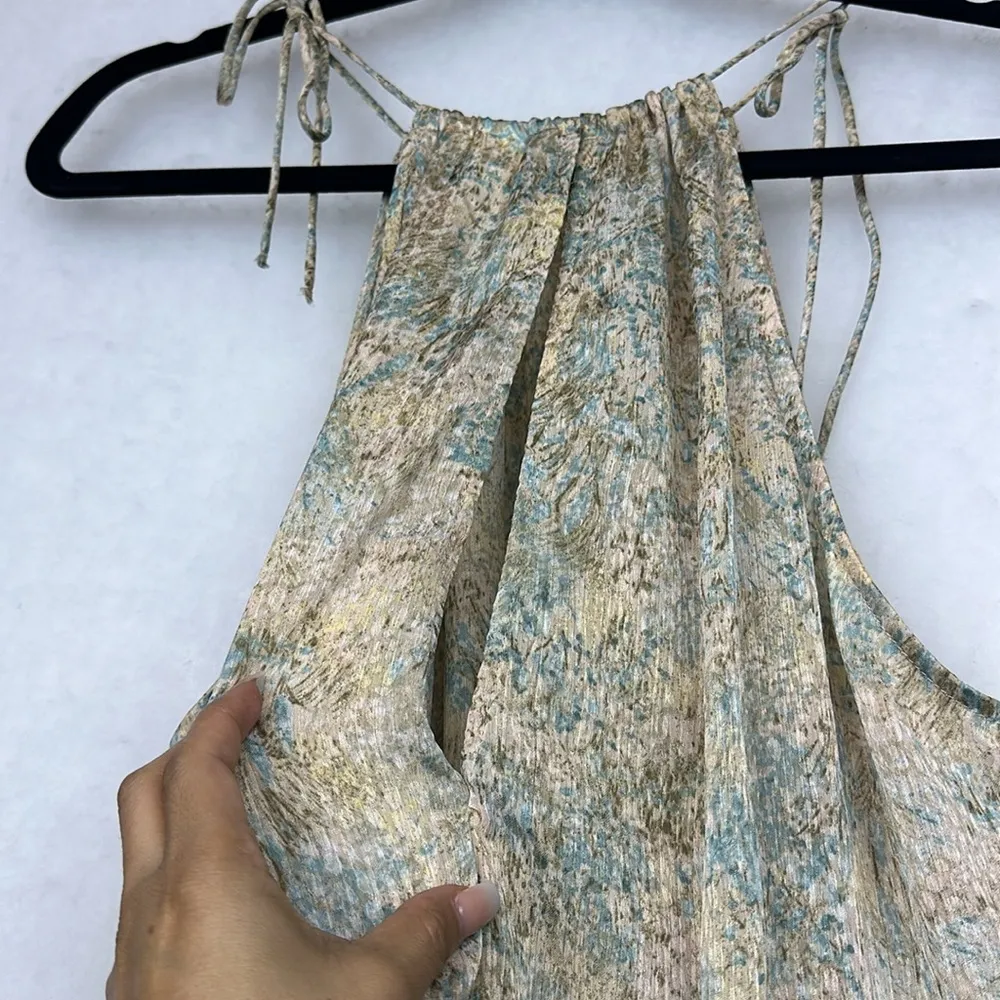 Drawstring Top Peplum Spaghetti Strap Flowy Tank Top Neutral Sz M - Image 7