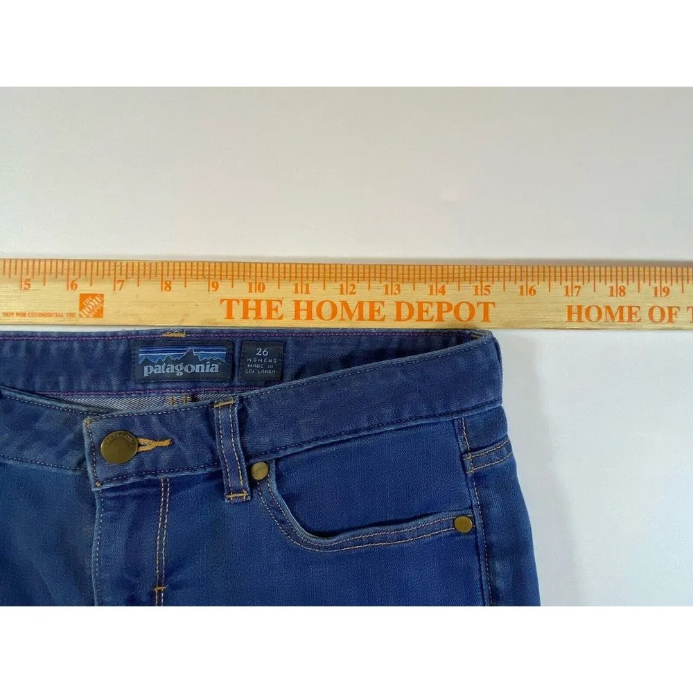 Patagonia Women's Jeans Sz 2 Dark Wash Straight Leg Mid Rise Stretch Raw‎ Hem - Image 5