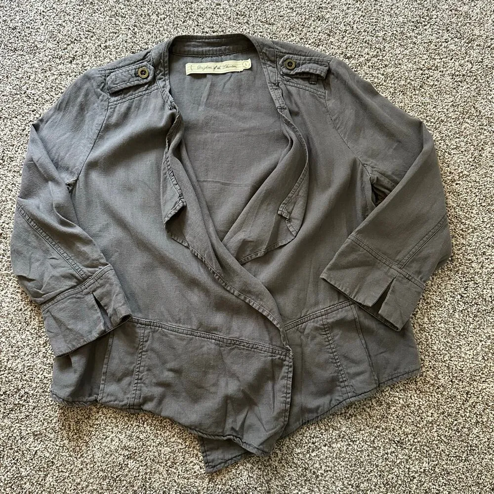 Daughters of the Liberation Anthropologie gray open front jacket size L - Image 5