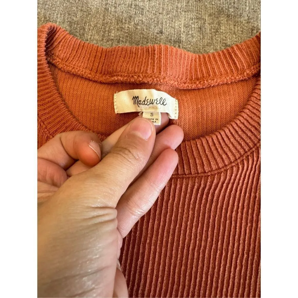Madewell long sleeve ribbed top bell sleeves size small burnt orange - Image 5