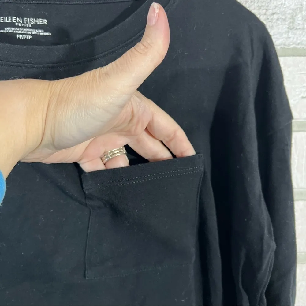 Eileen Fisher Petite Black Crewneck Long Sleeve Viscose Pocket Tee Size PP - Image 6