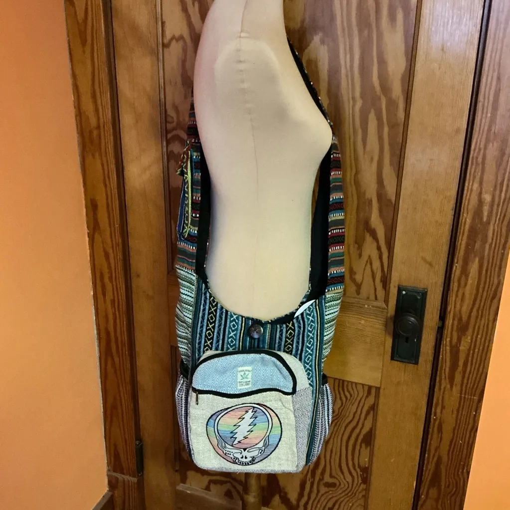NWT Grateful Dead Hemp Pocket Crossbody Bag Rainbow Steal Your Face - Image 4