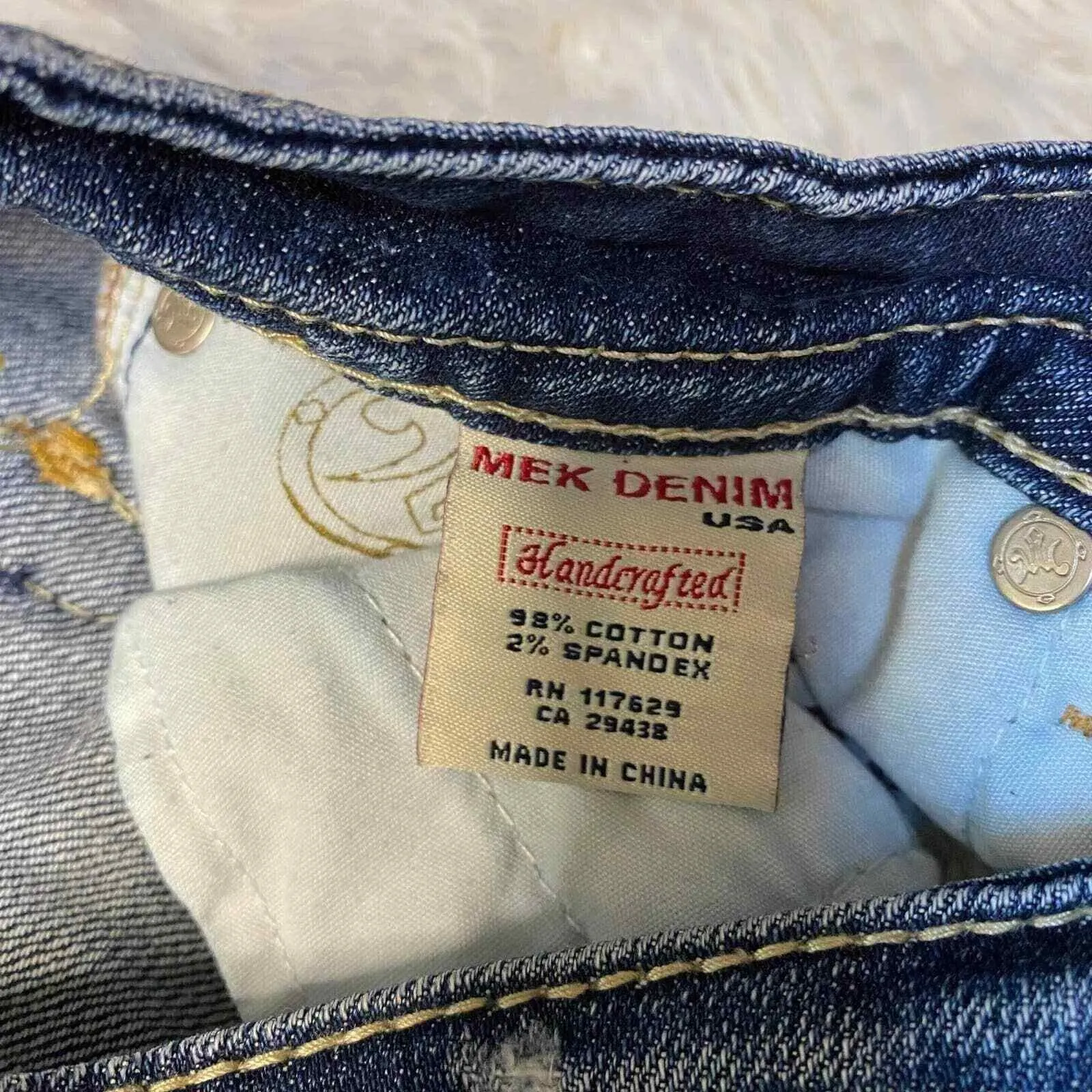 MEK Boulder Lowrise Bootcut Jeans sz 25 32 Button Flap Pockets Distressed Grunge Blue - Image 9