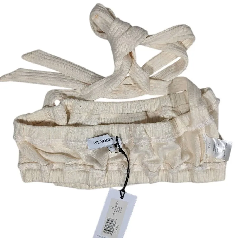 WeWoreWhat Ivory Ribbed Tie Halter Bra Top‎ M NWT | Crisscross Stretch Crop - Image 4