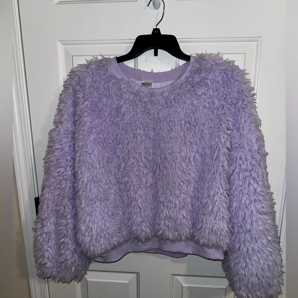No Boundaries Yeti Faux Fur Purple Crew Neck Crop Plus 3X XXXL 21 Juniors - Image 3