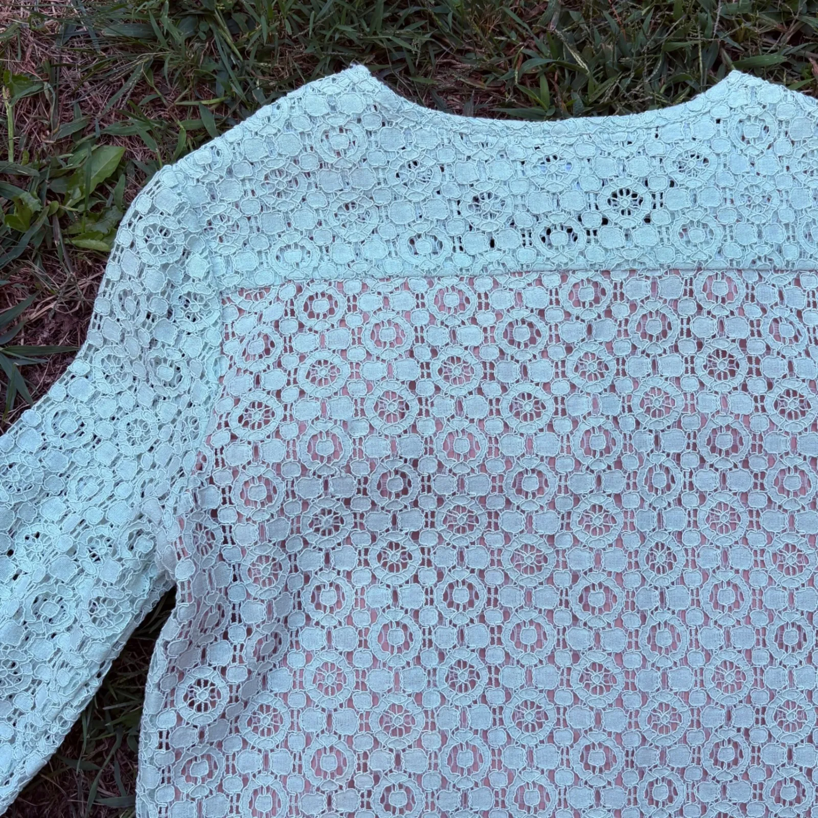 Victoria Beckham Target Lace Dress Women's Medium Blue Long Sleeve Modest Lined - Image 8