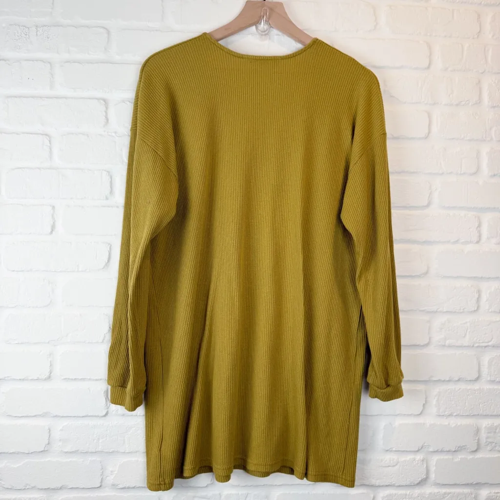 Free People Beach 2 piece Ribbed Knit Skirt Set Long Sleeve Top Green Size M - Image 3