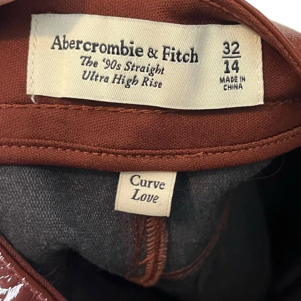 Abercrombie & Fitch Curve Love 90s Straight Ultra High Rise Pants Leather Sz 32 - Image 12