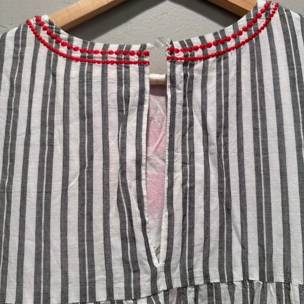 Kate Spade Broome‎ Street Gray White Striped Embroidered Babydoll Dress Size XS - Image 9
