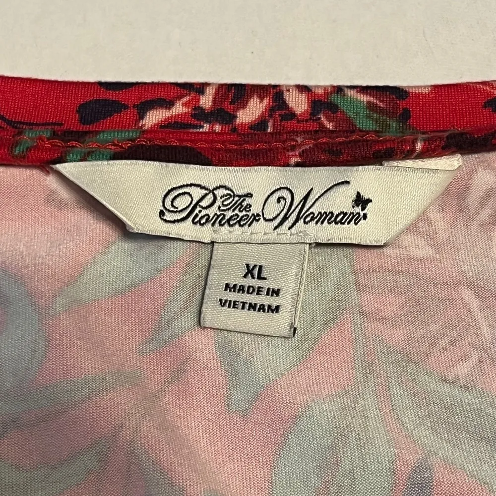 Pioneer Woman dark pink floral knit top shirt blouse 3/4 length sleeve v - Image 6