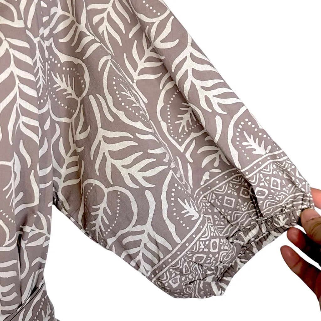 Bu Tiki Maui Noelani Anthurium Short Tunic Dress Tie Belt Brown White M/L Cotton Size undefined - Image 6