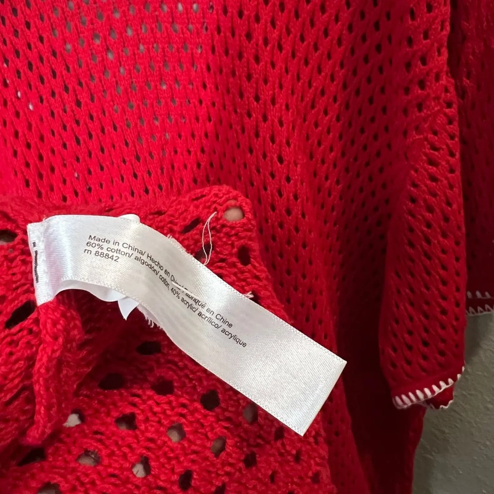 ELOQUII Women's Plus Size Red Crochet Cardigan 26 3/4 Sleeve - Image 3