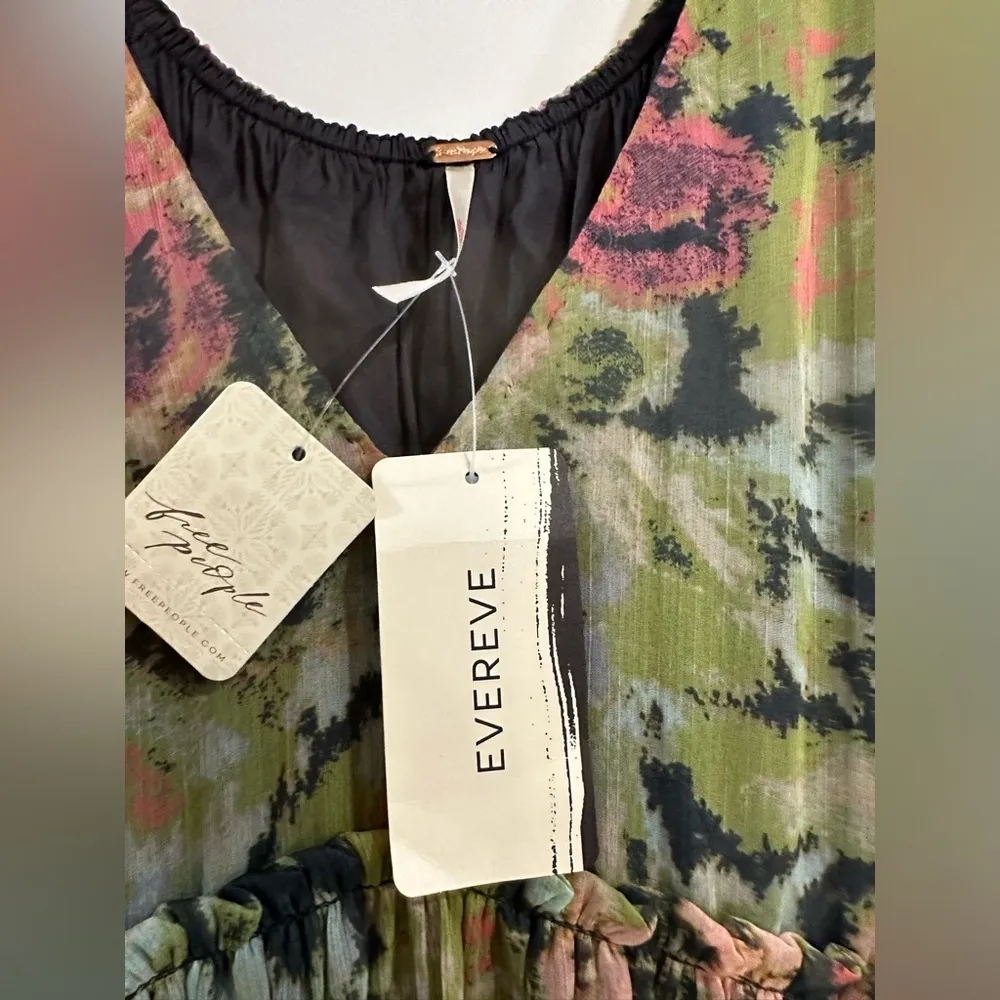 Free People NWT Evereve Dress Green Floral Medium Flowy Beach Vacation - Image 7