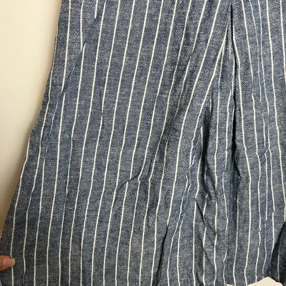 Ann Taylor LOFT Blue Chambray Linen Chevron Stripe Sleeveless Open Back Dress - Image 9