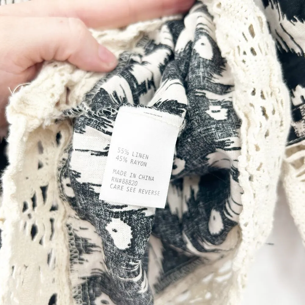 Christian Siriano Womens Boho Southwestern Beachy Linen Blend Crochet Top Size M Black Size M - Image 6