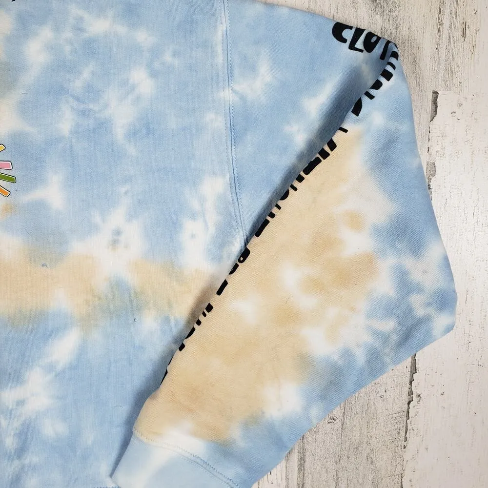 NWT Cross Colours Nordstrom Sunshine Logo Tie Dye Cloud Crop Sweatshirt Size XL Blue - Image 3
