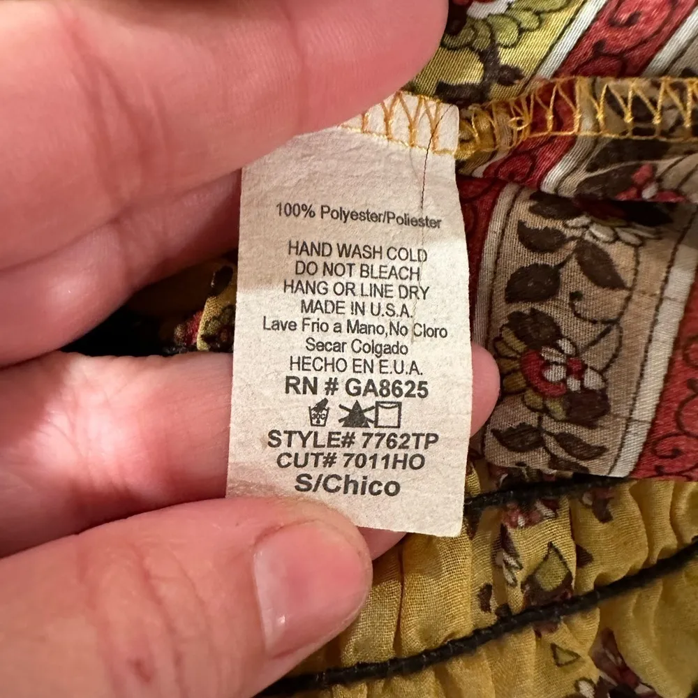 Euc Renee C. Womens short sleeve sheer brown yellow paisley blouse, SZ S - Image 6