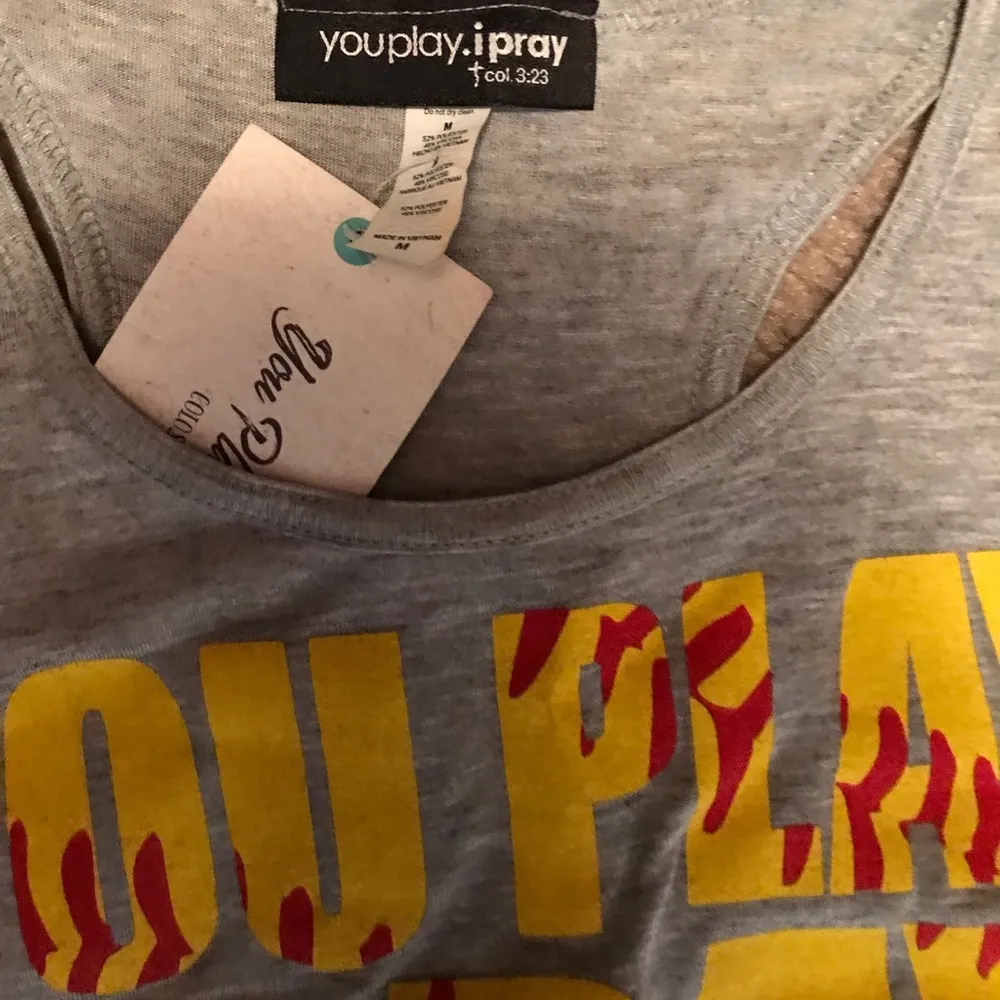 Women’s softball gray religious tank top Yellow Size M - Image 2