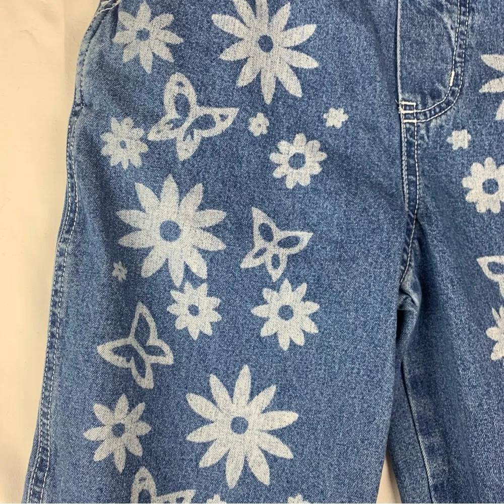 Revolt juniors size small denim overalls stamped floral y2k vintage blue - Image 5