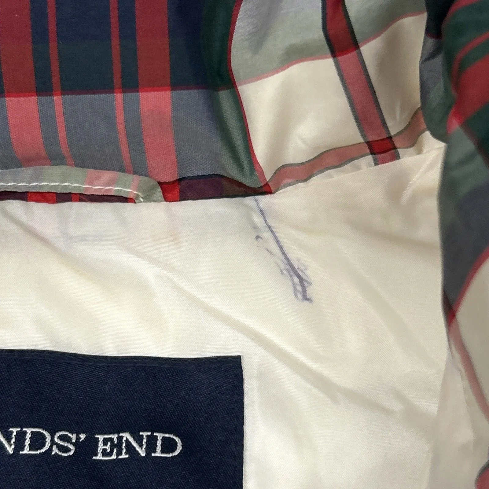 Lands End Vest Womens Medium Plaid Down Filled Puffer Red Full Zip Blue Holiday - Image 5