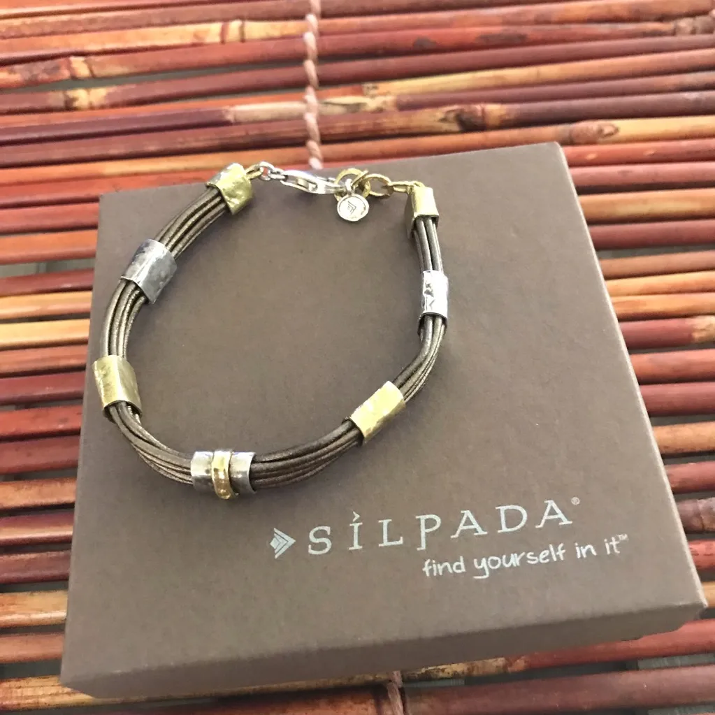 Silpada Sterling Silver Leather & Brass Bracelet - Image 3
