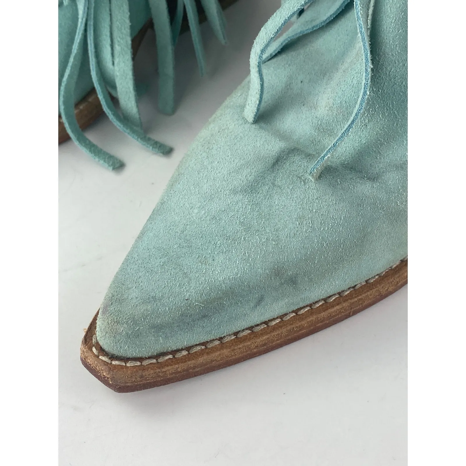 Free People Lawless Fringe Blue Suede Pointed Toe Zip Western Boots Booties Sz 6 - Image 8