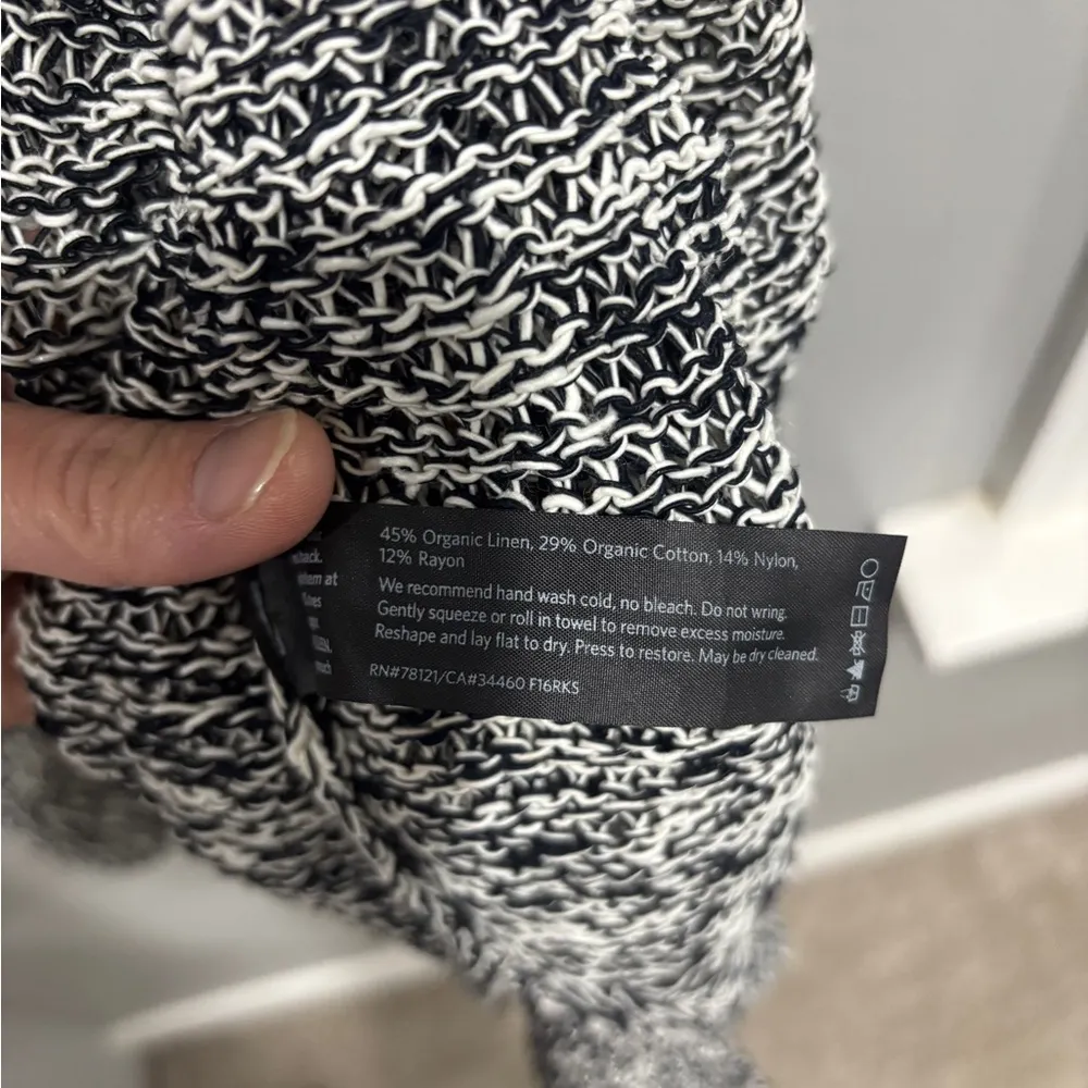 Eileen Fisher‎ Organic Linen/Cotton Short Sleeve Cardigan Black/White Large - Image 6