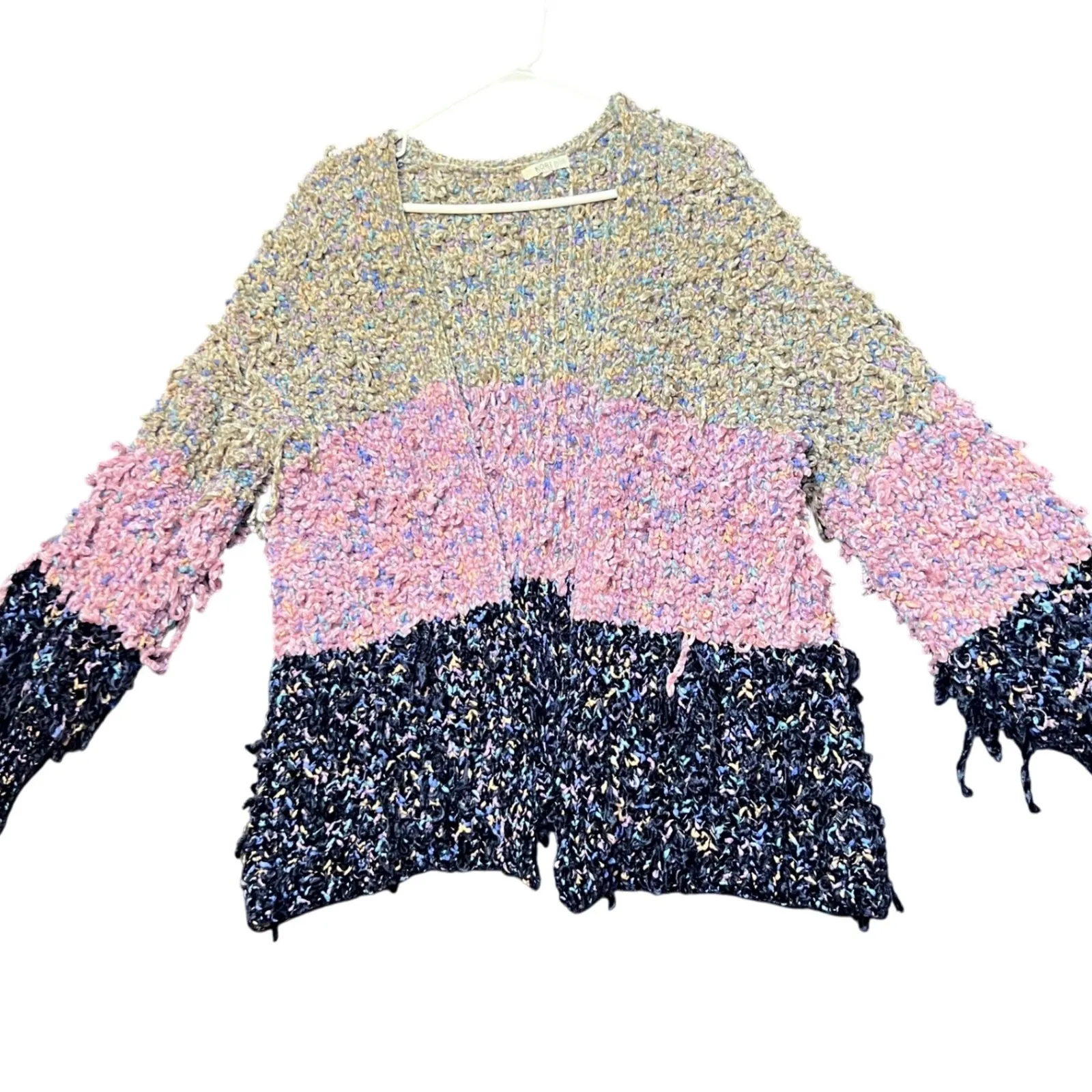 Kori America Fuzzy Cardigan Sweater Womens 1XL/2XL Multi Color Striped Cozy Warm Gray Size undefined - Image 2