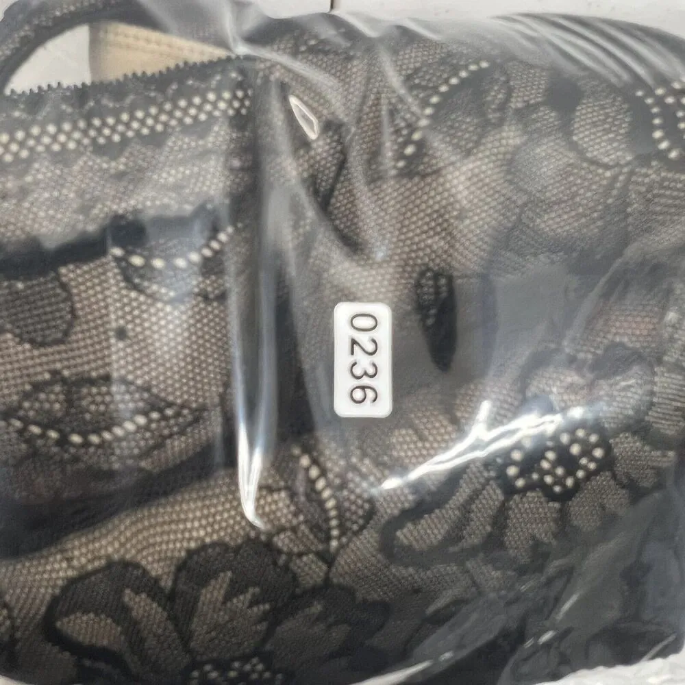 Cacique Size 44F Bra Lightly Lined Balconette Black Lace Beige Under Underwired - Image 15