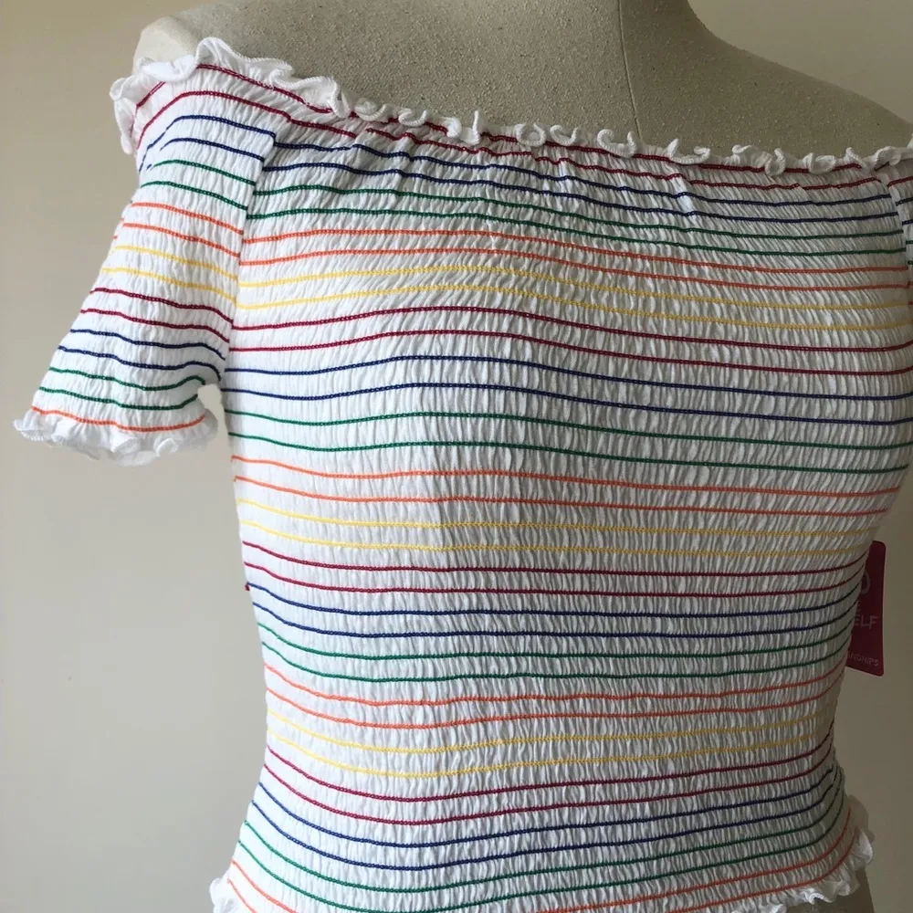 Heart & Hips Rainbow Smocked Off The Shoulder Top - Image 3