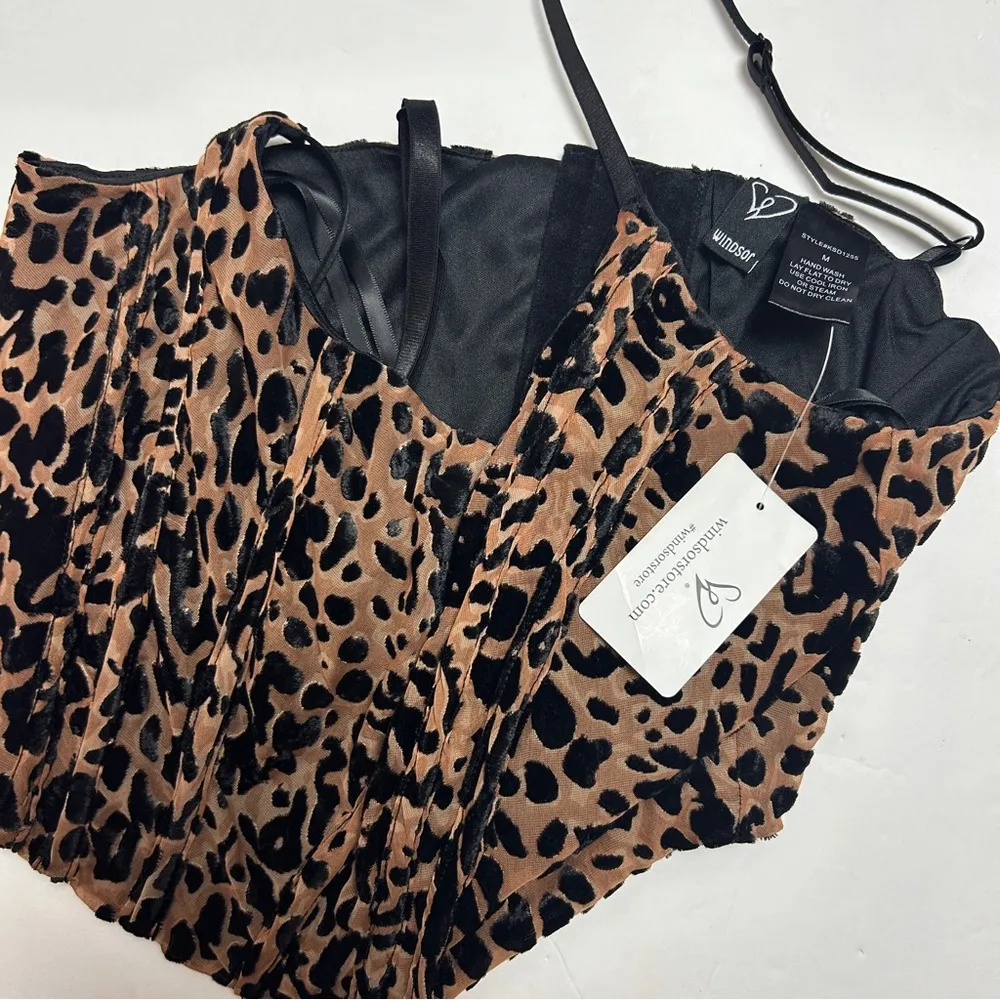Windsor Animal Print Corset Tank Crop Top NWT BLACK BROWN - Image 4