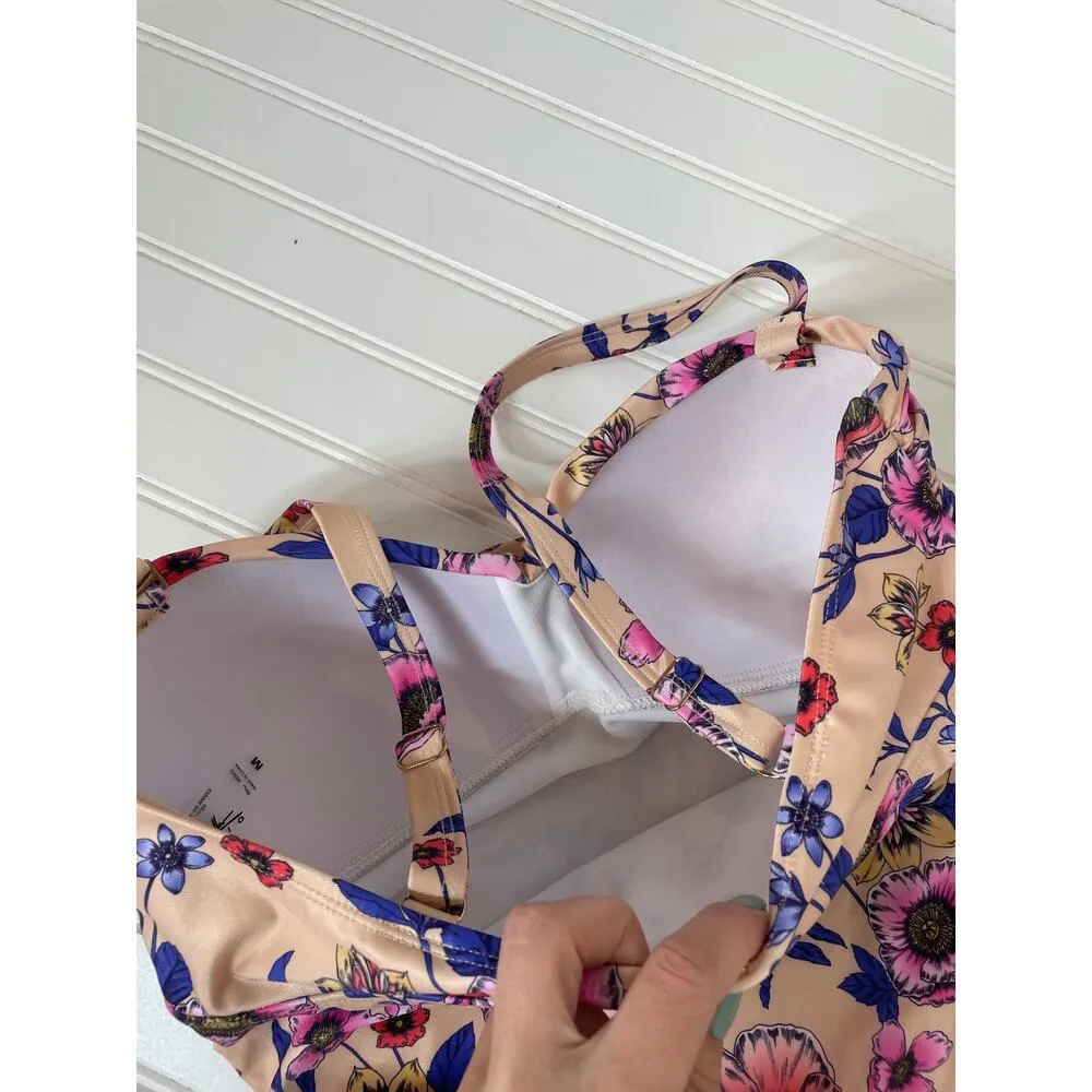 NWT Nicole Miller Tankini Ruched Swimsuit Bleach Bloom Print Paddle Surf Size M - Image 4