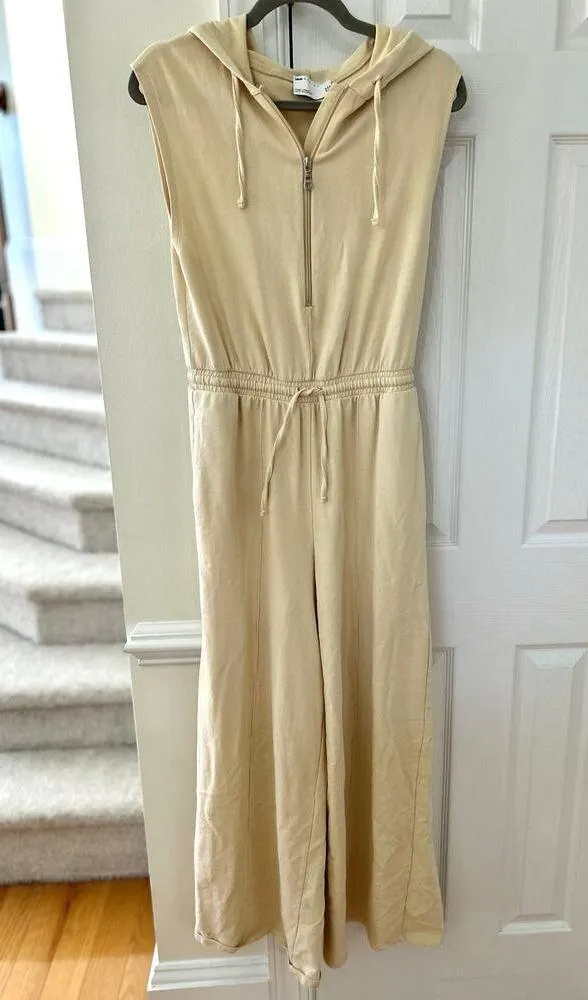 ASOS Buttery Beige Hooded Wide Leg Zip Up Jumpsuit - Image 2