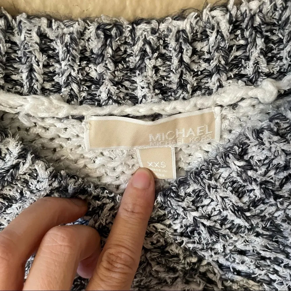MICHAEL by Michael Kors Chunky White & Gray Striped Sweater - Image 2