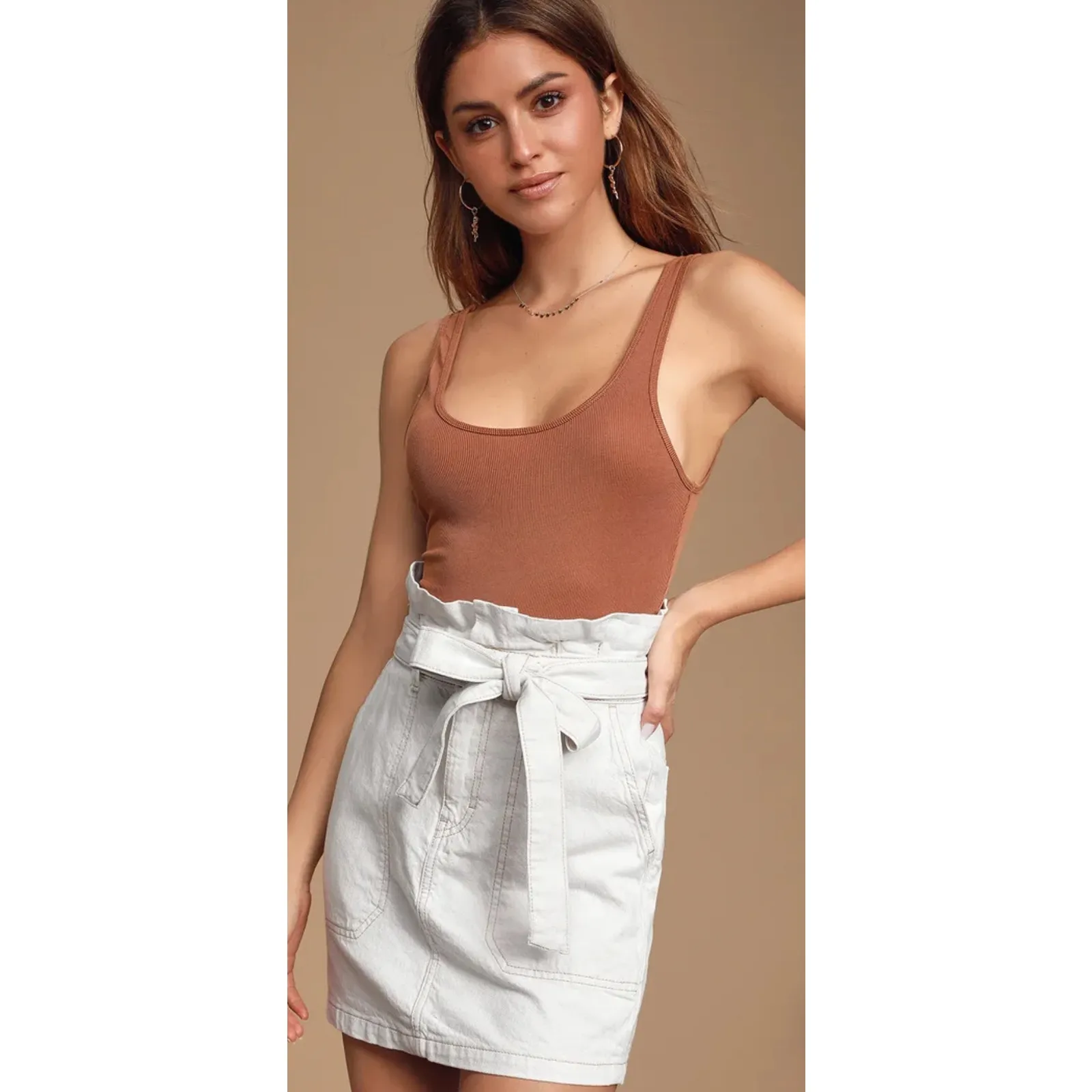 Free People Splendor In The Grass Paper Bag Waist Mini Skirt in Neutral‎ Size 0 - Image 2
