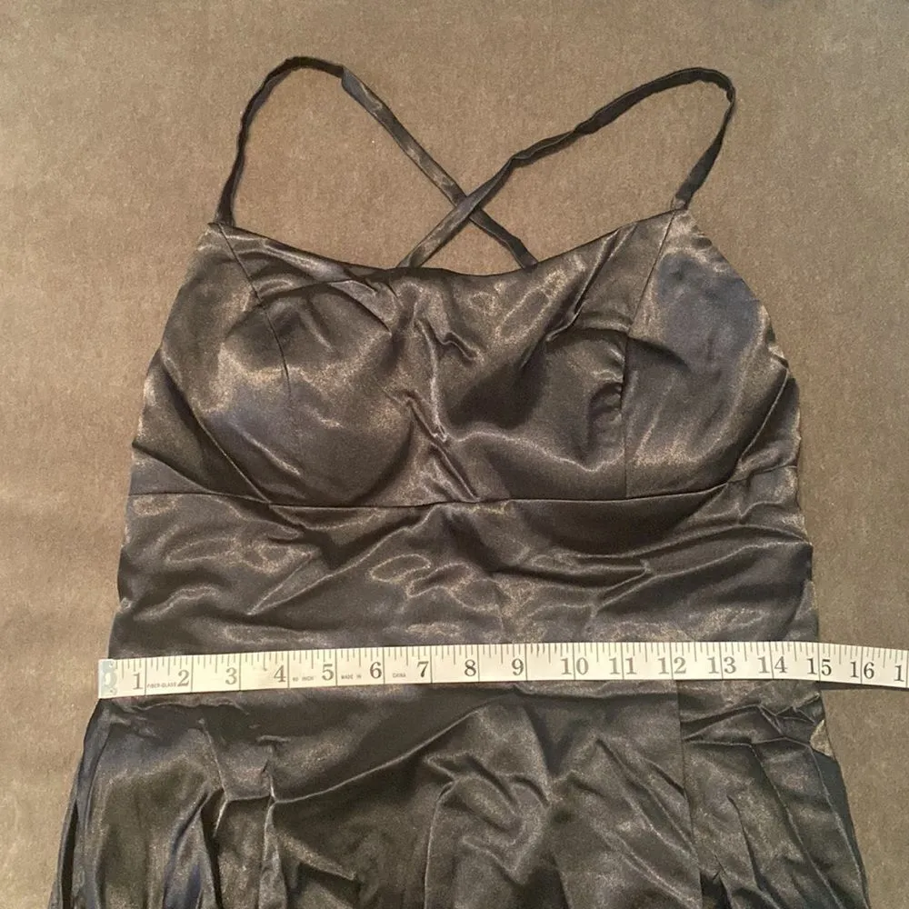 Women’s Black Full Length Prom Party Dress Criss Cross Back Small Train Size 12 Black - Image 9