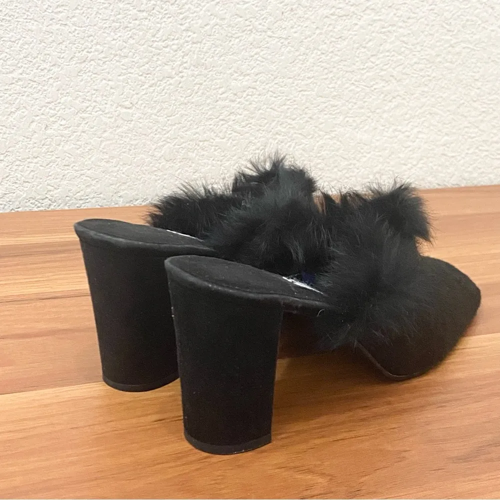 STUART WEITZMAN 5W 47312 Black Calf Hair Fur Slip On Heeled Mules Size 8.5 - Image 8
