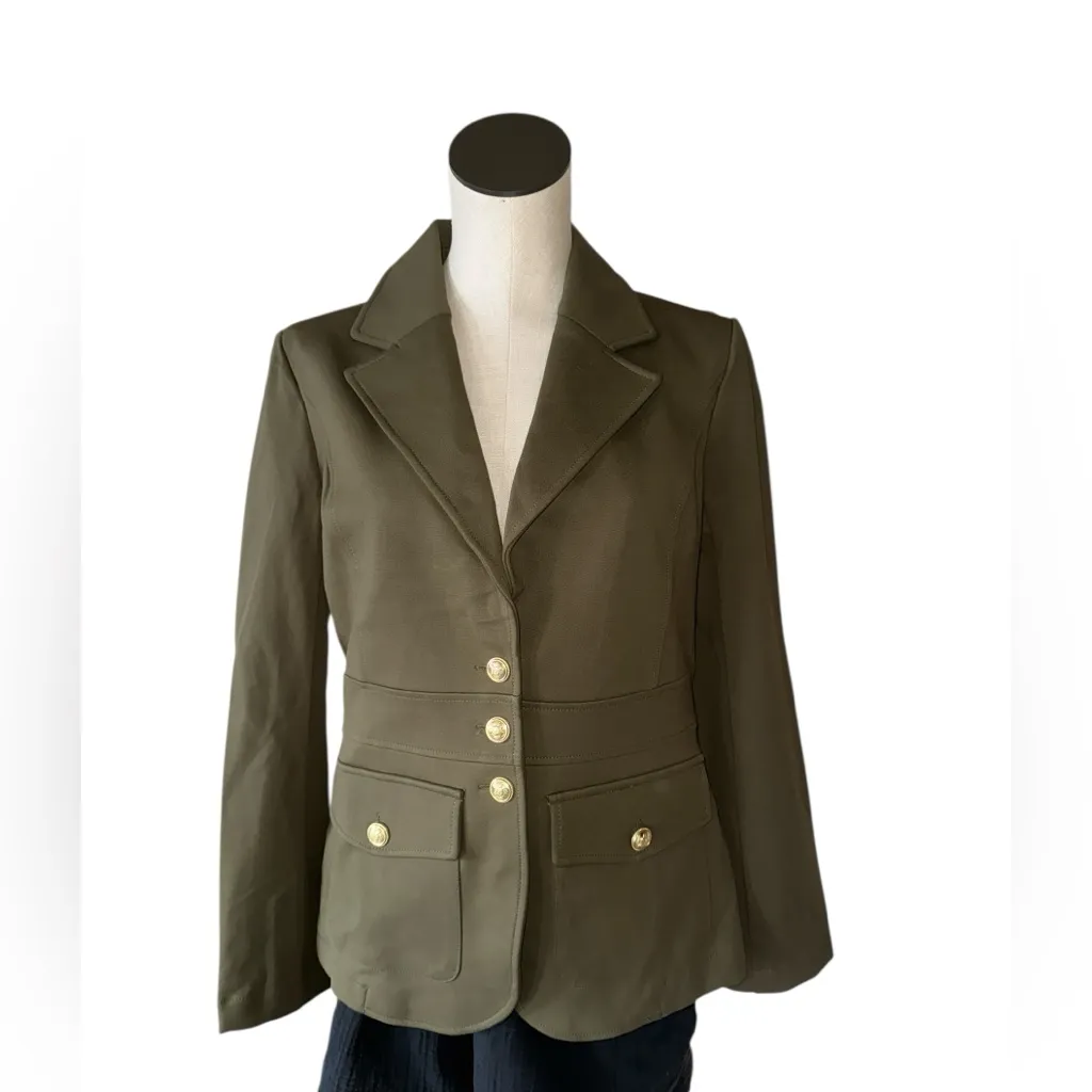 NWOT JOIE Gold Button Fitted Military Blazer Jacket Green Medium - Image 3