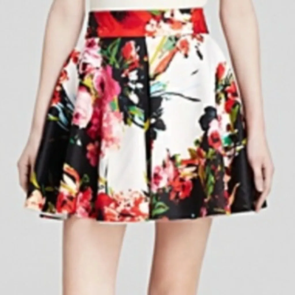 AQUA BLOOMINGDALES Floral Inverted Pleat Skirt Neoprene Mini Skirt Multi A-Line - Image 4