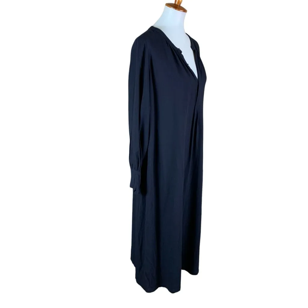 Humanoid Blue‎ Wool Blend Minimalist Long Sleeve Midi Shirt Dress Boho Chic S Blue - Image 3