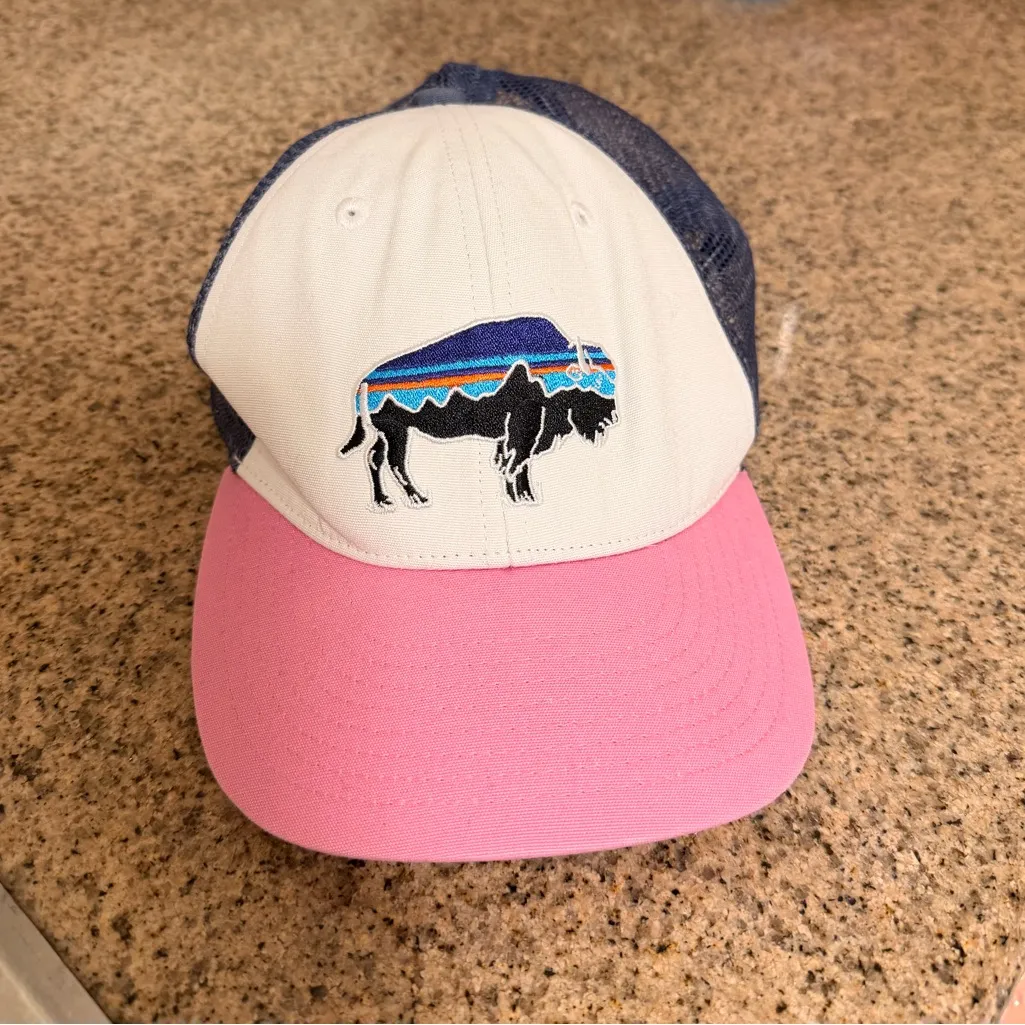 Patagonia Blue and White Trucker Hat - Image 3