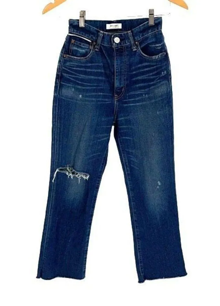 Moussy Vintage Womens Rhode Cropped Distress Hi Rise Flare Denim Jeans Blue Sz 2 - Image 2