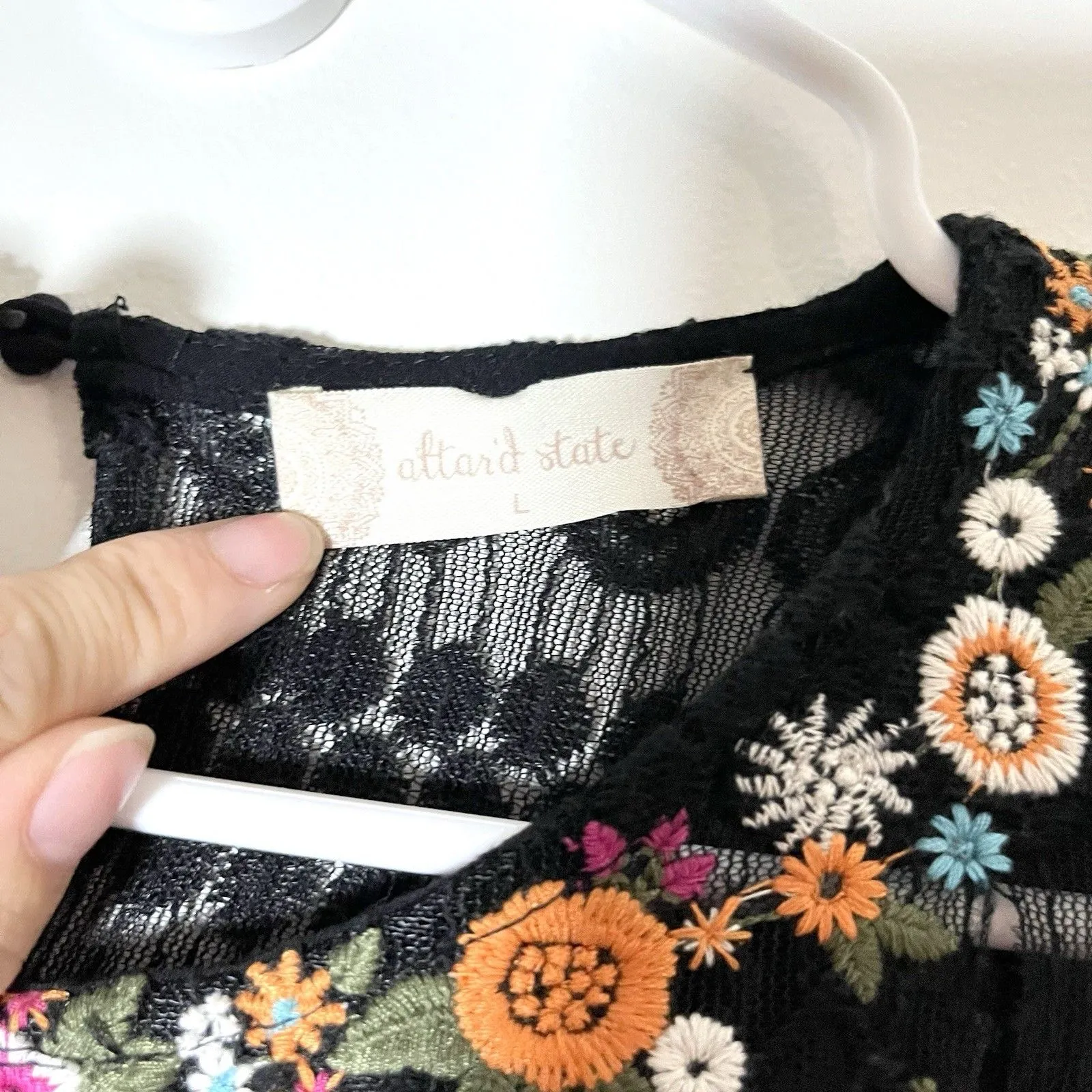 Altar’d State Dress L Floral Embroidered Lace Pullover Boho Fairy Long sleeves - Image 3